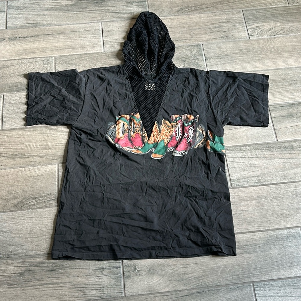 First of all kind cowboy boots hooded tshirt